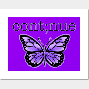 Continue purple semicolon butterfly Posters and Art